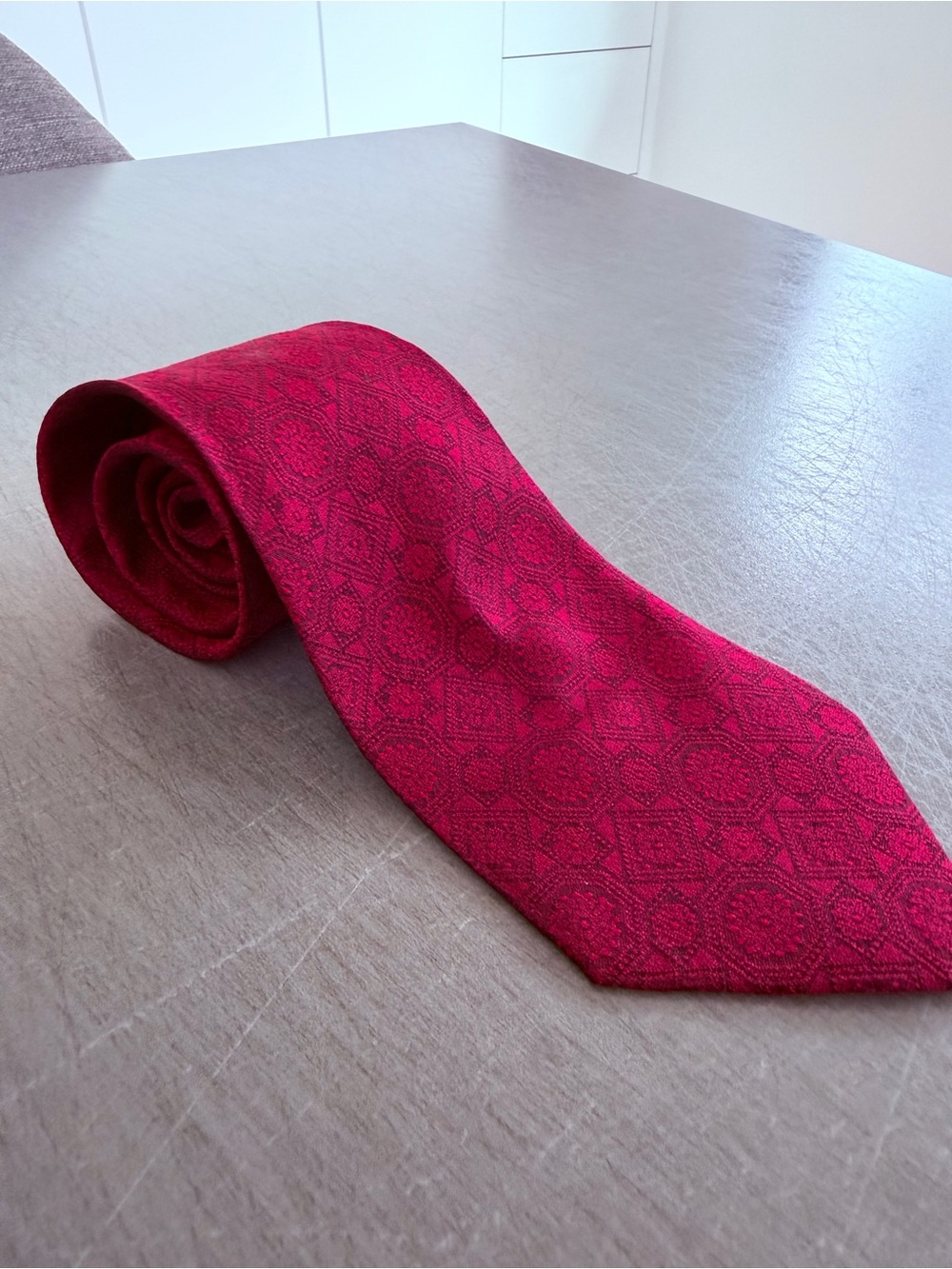 Lanvin Deep Red Geometric Silk Tie